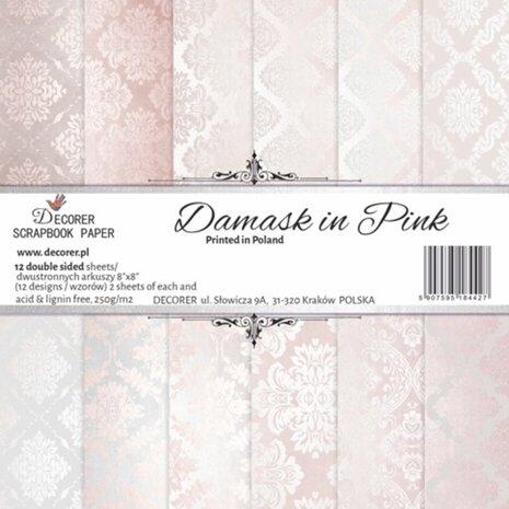 Decorer Damask in Pink 8x8 Inch Paper Pack (DECOR-B44-442) Decorer Damask in Pink 8x8 Inch Paper Pack (DECOR-B44-442)