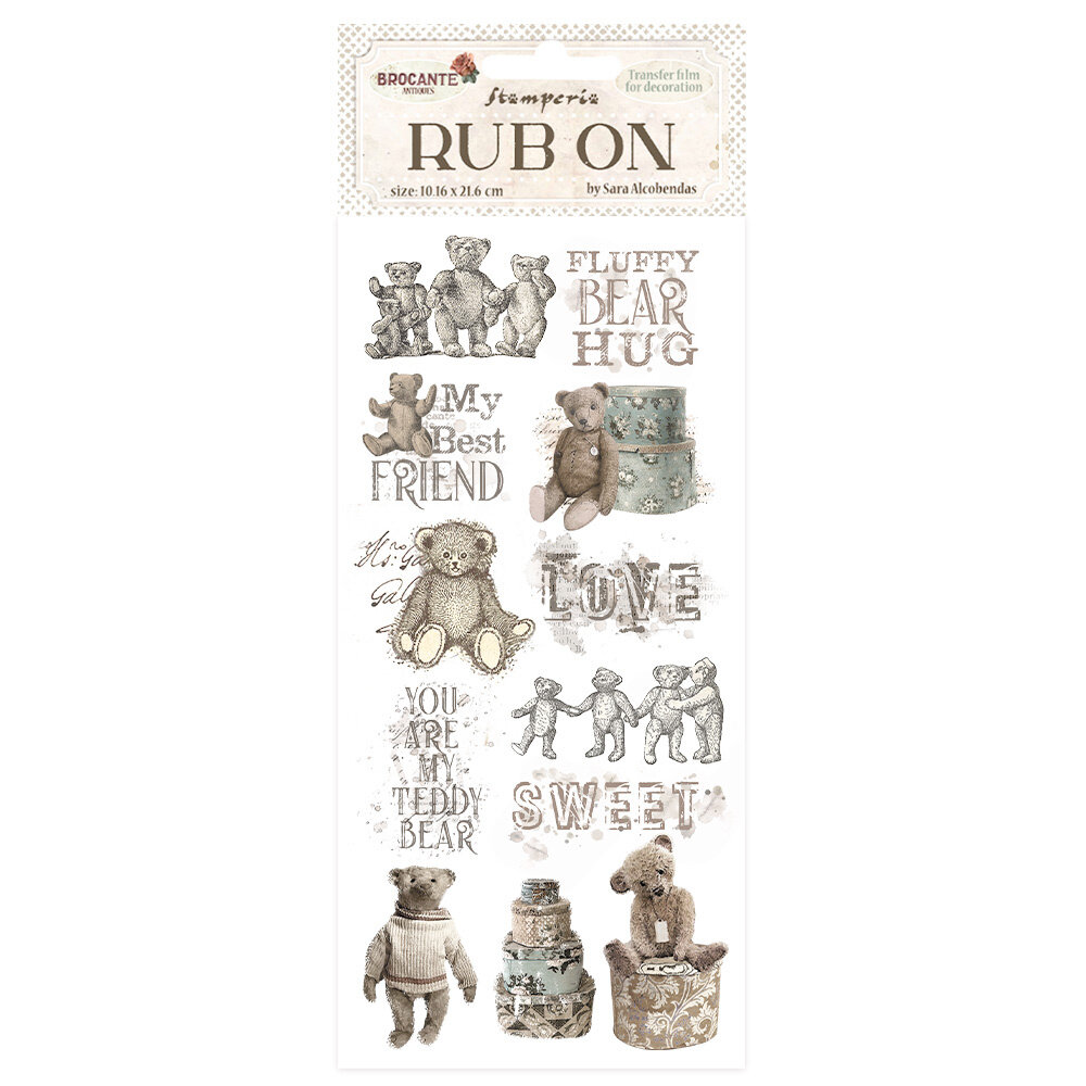 Stamperia Brocante Antiques Rub-On 4x8,5 Inch Teddy Bears (DFLRB76)