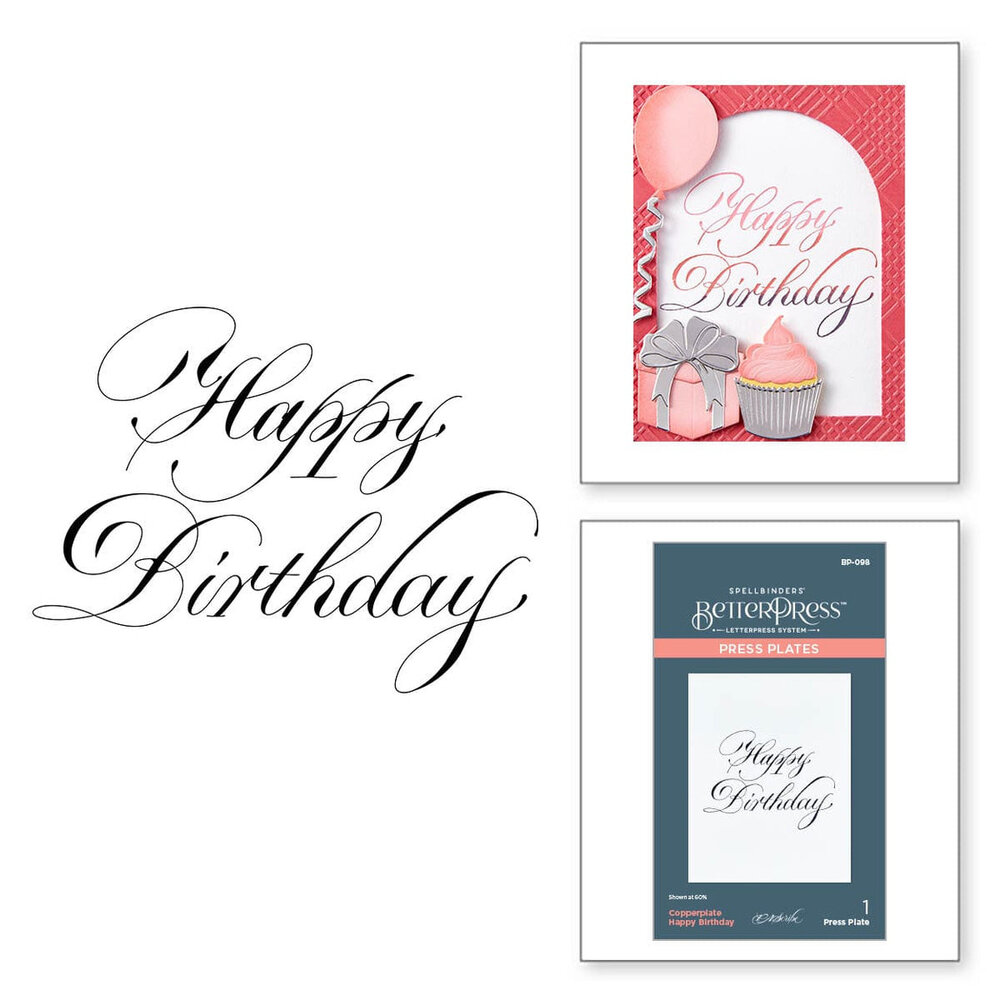 Spellbinders Copperplate Everyday Sentiments Happy Birthday Press Plate (BP-098)