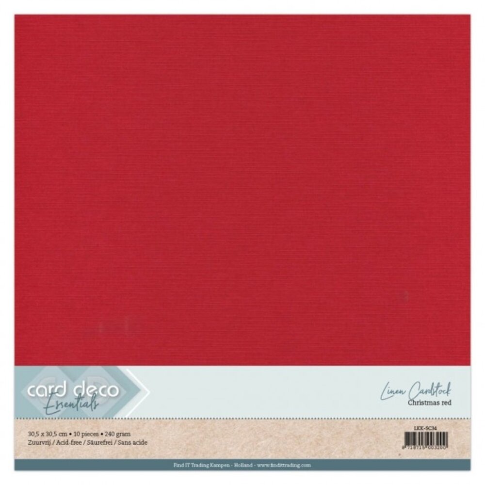 Card Deco Linen Cardstock Christmas Red 10 Vel 30,5x30,5 cm (LKK-SC34) Card Deco Linen Cardstock Christmas Red 10 Vel 30,5x30,5 cm (LKK-SC34)