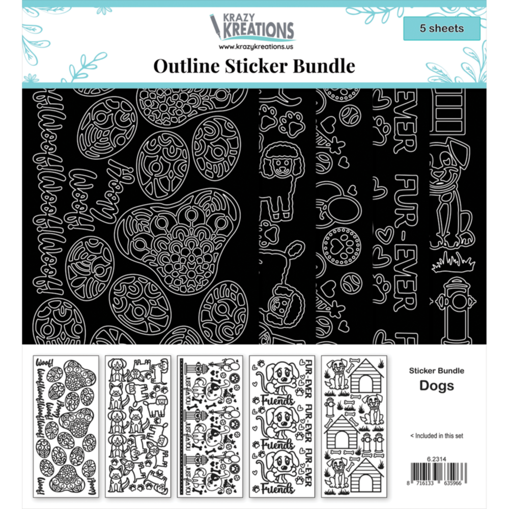 Krazy Kreations Outline Sticker Bundle Dogs (6.2314)