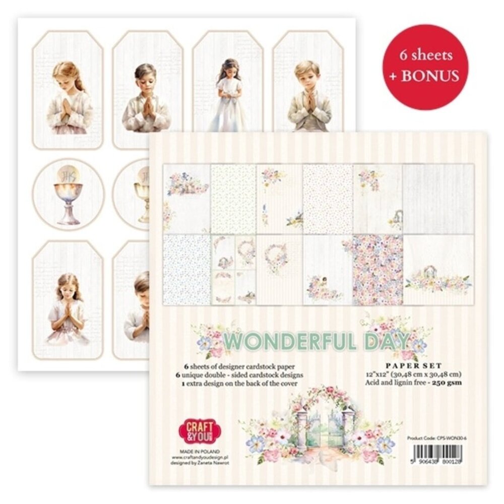 Craft & You Wonderful Day 12x12 Inch Paper Pack (6pcs) (CPS-WON30-6) Craft & You Wonderful Day 12x12 Inch Paper Pack (6pcs) (CPS-WON30-6)