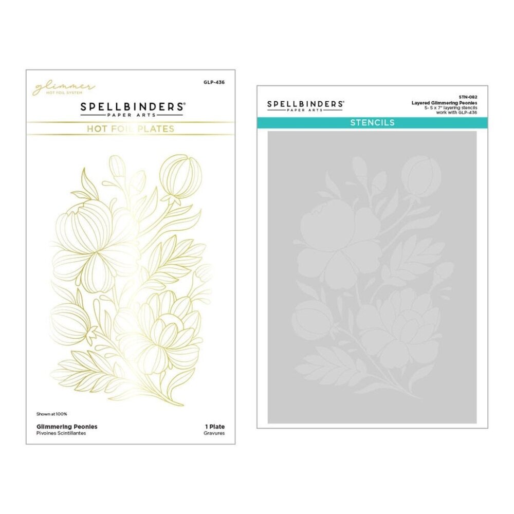 Spellbinders Glimmering Flowers Peonies Glimmer Hot Foil Plate and Stencil Bundle (BD-0841)