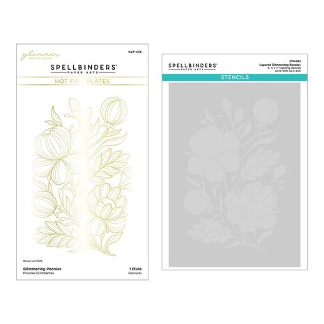 Spellbinders Glimmering Flowers Peonies Glimmer Hot Foil Plate and Stencil Bundle (BD-0841)