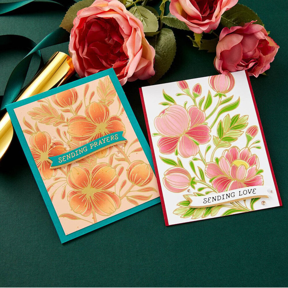 Spellbinders Glimmering Flowers Peonies Glimmer Hot Foil Plate and Stencil Bundle (BD-0841)