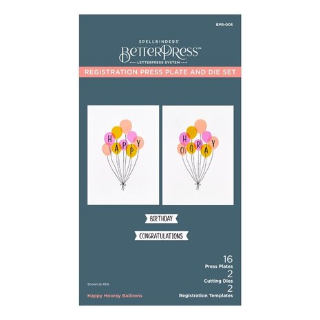 Spellbinders Cheers to You Happy Hooray Balloons Registration Press Plate & Die Set (BPR-005) Spellbinders Cheers to You Happy Hooray Balloons Registration Press Plate & Die Set (BPR-005)