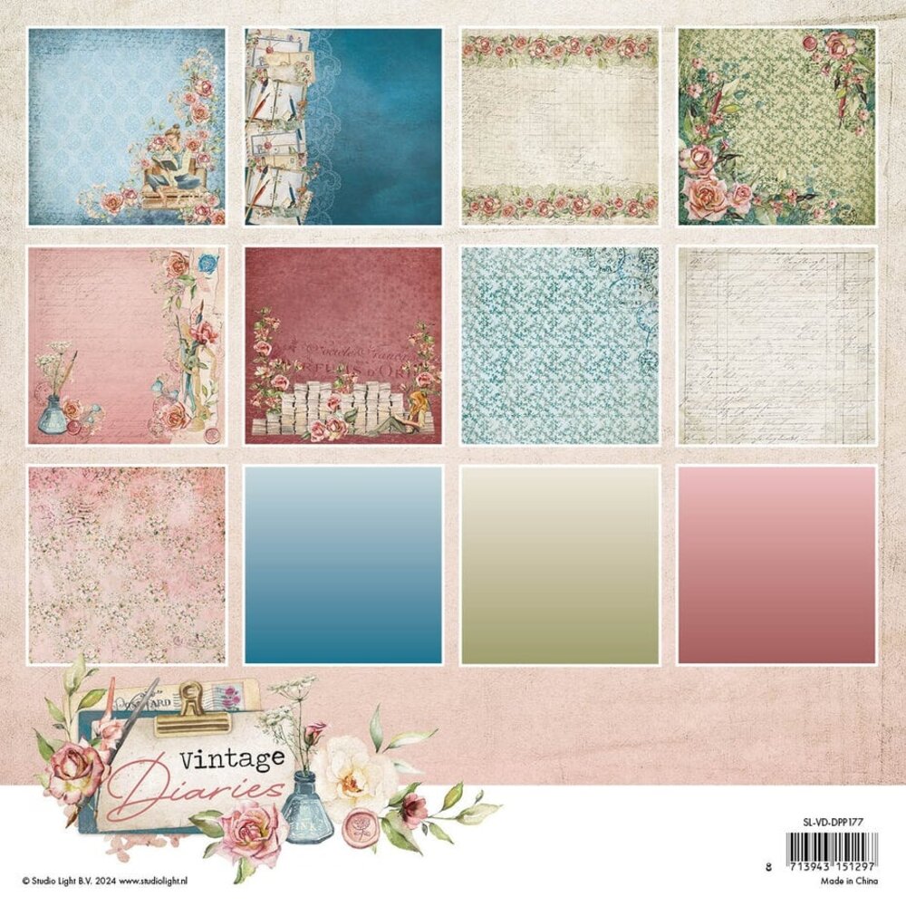 Studio Light Vintage Diaries 8x8 Inch Background Paper Pad (SL-VD-MPP177)