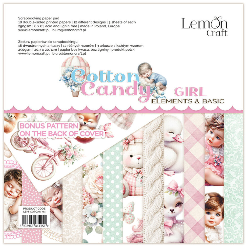 LemonCraft Cotton Candy Girl 8x8 Inch Elements & Basic Paper Pad (LEM-COTCAN-03)