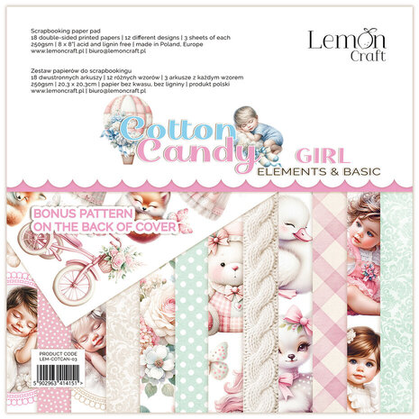 LemonCraft Cotton Candy Girl 8x8 Inch Elements & Basic Paper Pad (LEM-COTCAN-03)