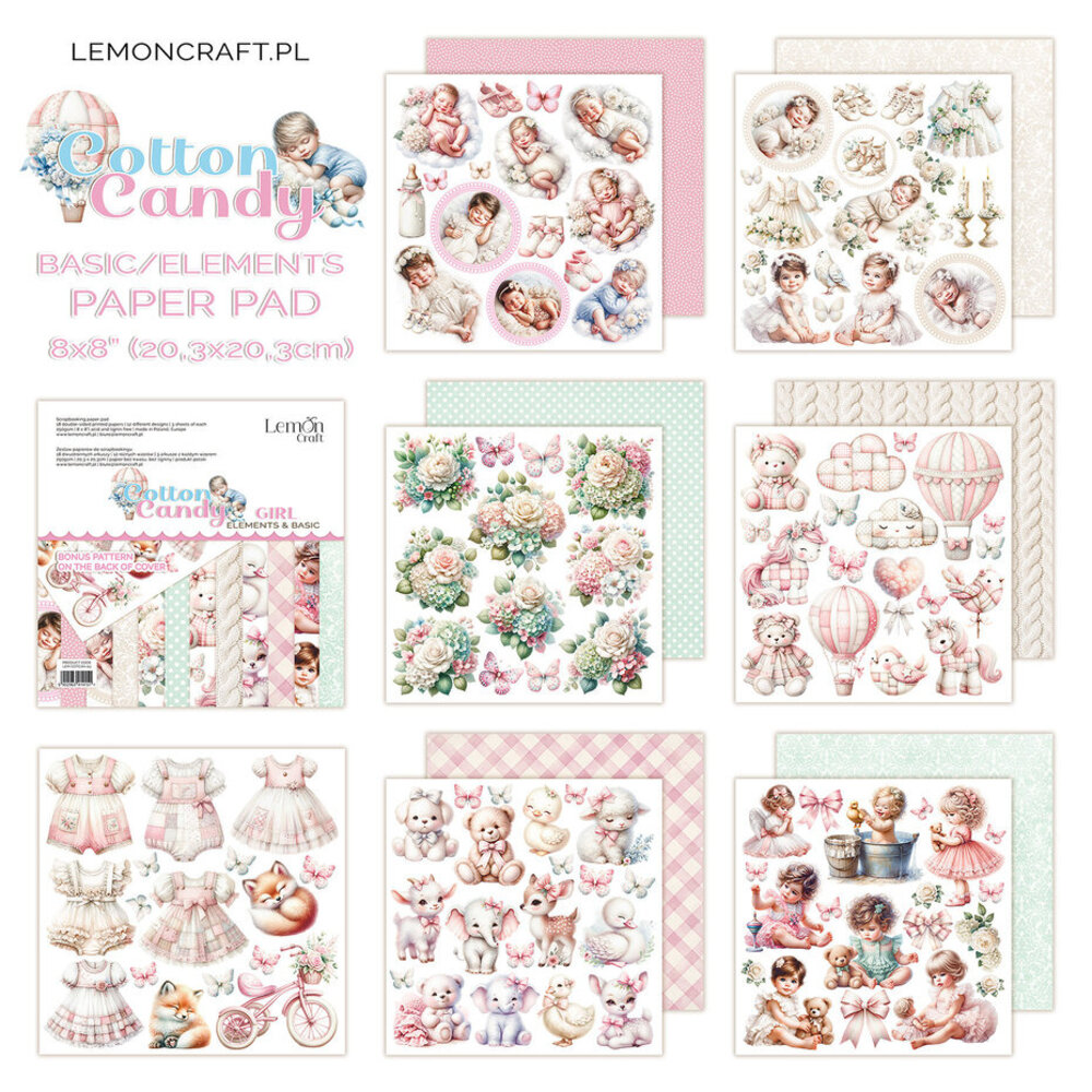 LemonCraft Cotton Candy Girl 8x8 Inch Elements & Basic Paper Pad (LEM-COTCAN-03)