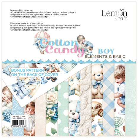 LemonCraft Cotton Candy Boy 8x8 Inch Elements & Basic Paper Pad (LEM-COTCAN-04) LemonCraft Cotton Candy Boy 8x8 Inch Elements & Basic Paper Pad (LEM-COTCAN-04)