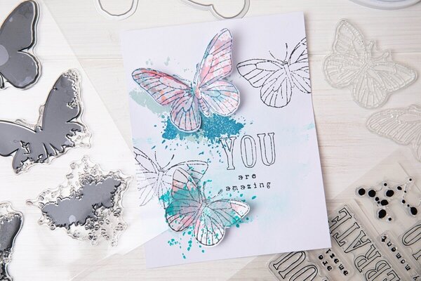 Sizzix Clear Stamps with Framelits A5 Painted Pencil Butterflies (666634)