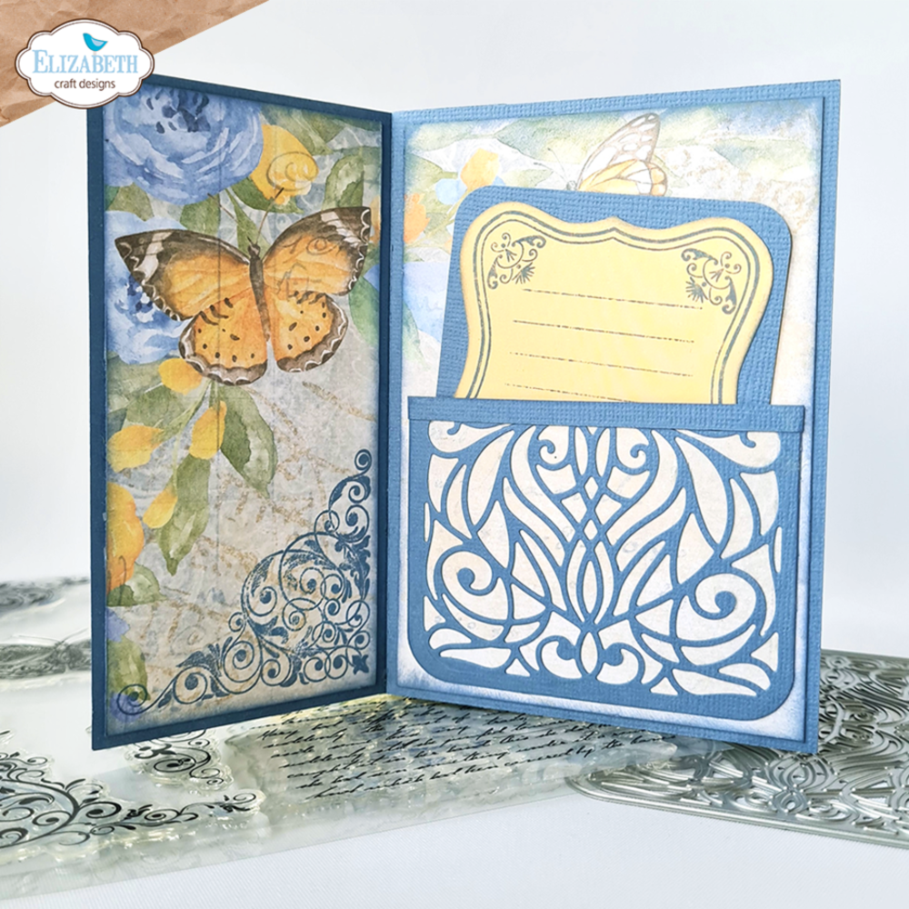 Elizabeth Craft Designs Evening Rose A5 Clear Stamps Butterflies and Swirls (CS348)