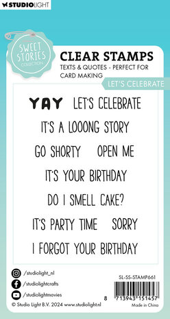 Studio Light Sweet Stories Clear Stamp Texts & Quotes Let's Celebrate (SL-SS-STAMP661)tamp Texts & Quotes Let's Celebrate (SL-SS-STAMP661)
