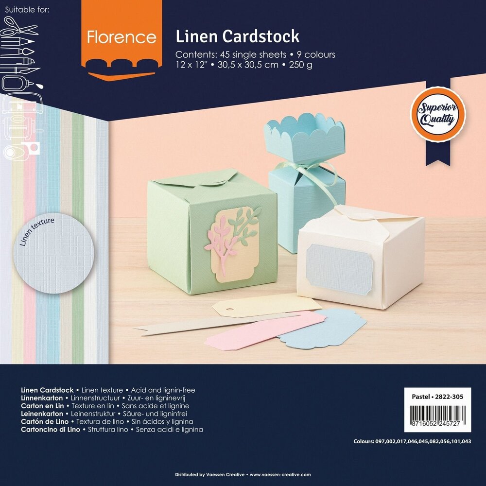 Vaessen Creative Florence Pastel Linnenkarton 12x12 Inch Paper Pack (2822-305) Vaessen Creative Florence Pastel Linnenkarton 12x12 Inch Paper Pack (2822-305)