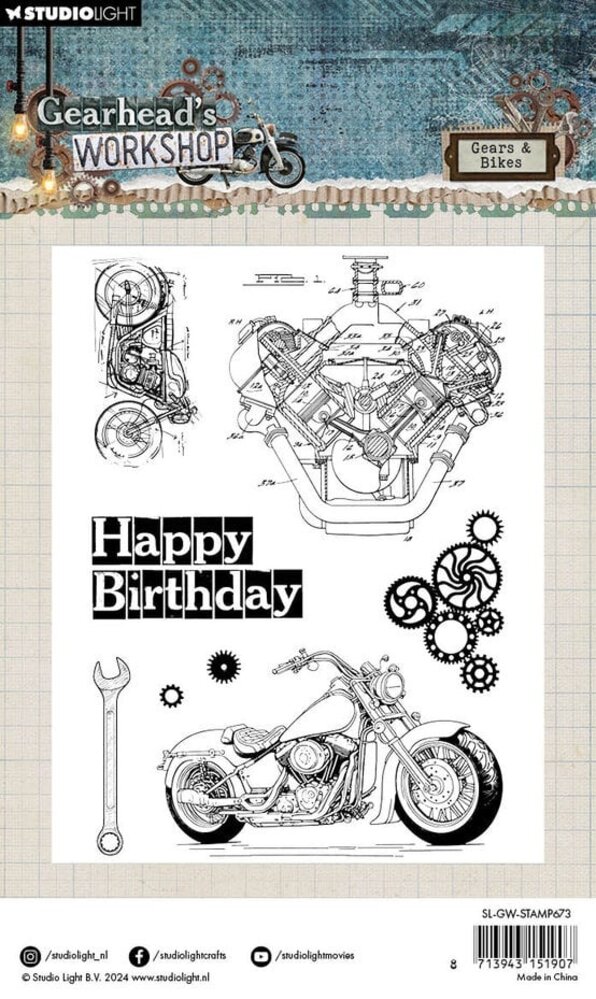 Studio Light Gearhead's Workshop Clear Stamps Gears & Bikes (SL-GW-STAMP673)