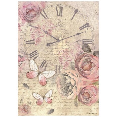 Stamperia Shabby Rose A4 Rice Paper Clock (DFSA4880)