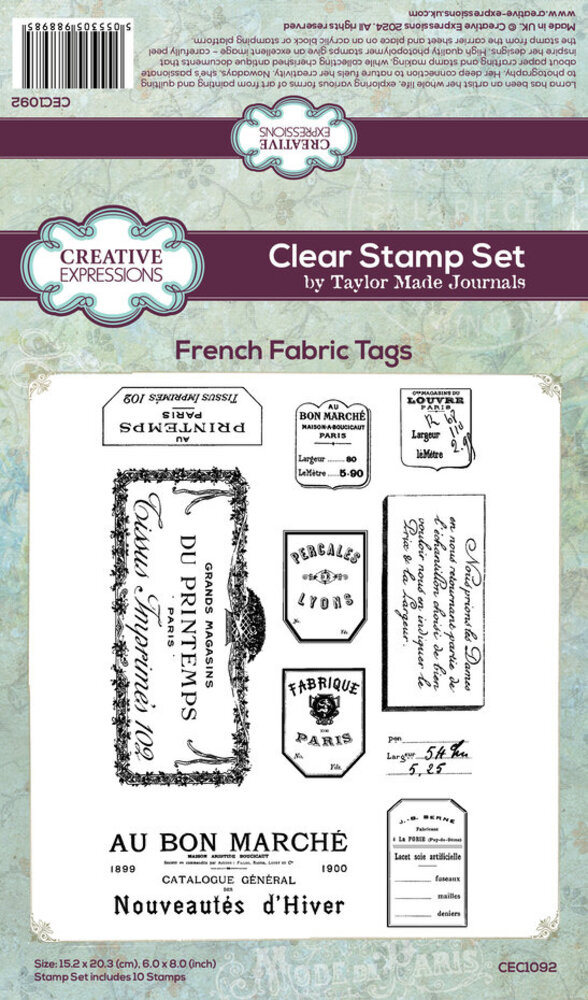 Creative Expressions Taylor Made Journals Clear Stamp French Fabric Tags (CEC1092) Creative Expressions Taylor Made Journals Clear Stamp French Fabric Tags (CEC1092)