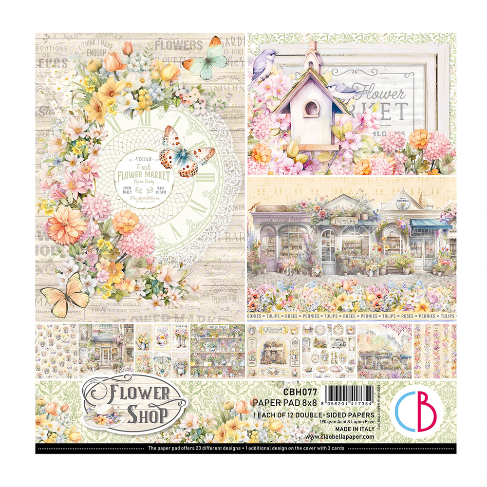 Ciao Bella Papercrafting Flower Shop 8x8 Inch Paper Pad (CBH077) Ciao Bella Papercrafting Flower Shop 8x8 Inch Paper Pad (CBH077)