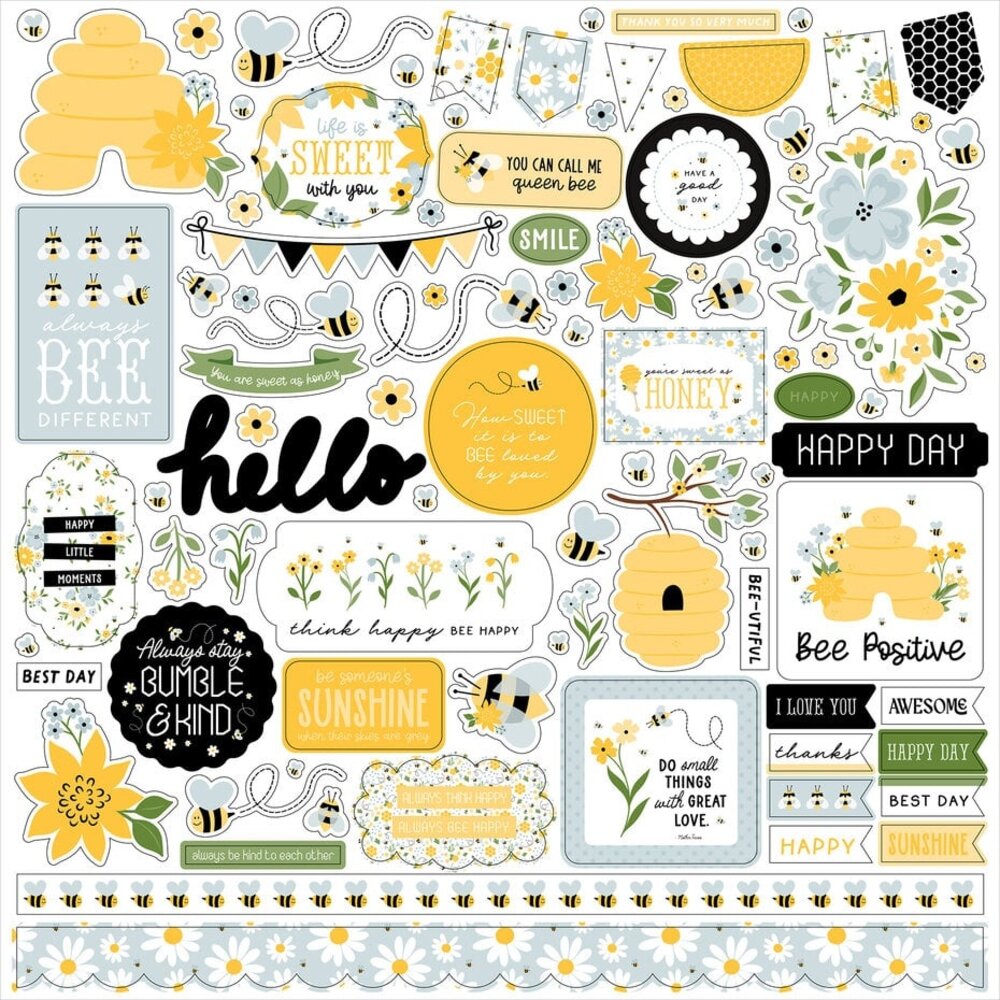 Echo Park Happy As Can Bee 12x12 Inch Element Sticker (HCB376014)