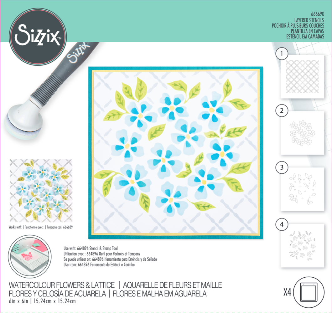 Sizzix Layered Stencil Watercolour Flowers & Lattice (666690)
