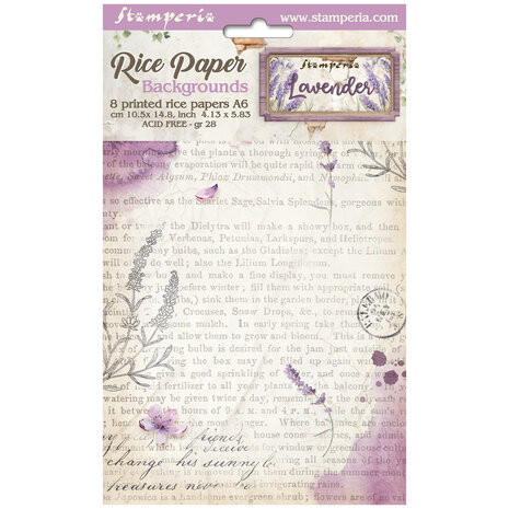 Stamperia Lavender A6 Rice Paper Backgrounds (DFSAK6024) Stamperia Lavender A6 Rice Paper Backgrounds (DFSAK6024)