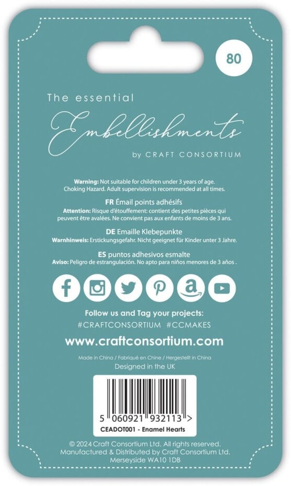 Craft Consortium The Essential Adhesive Enamel Hearts (CEADOT001) Craft Consortium The Essential Adhesive Enamel Hearts (CEADOT001)