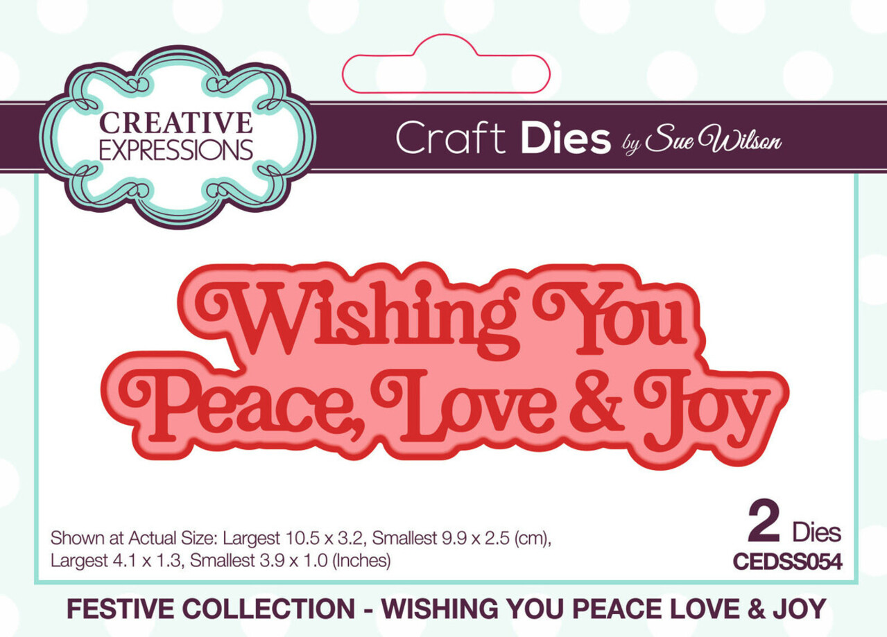 Creative Expressions Sue Wilson Craft Die Festive Shadowed Sentiments Wishing You Peace Love & Joy (CEDSS054)