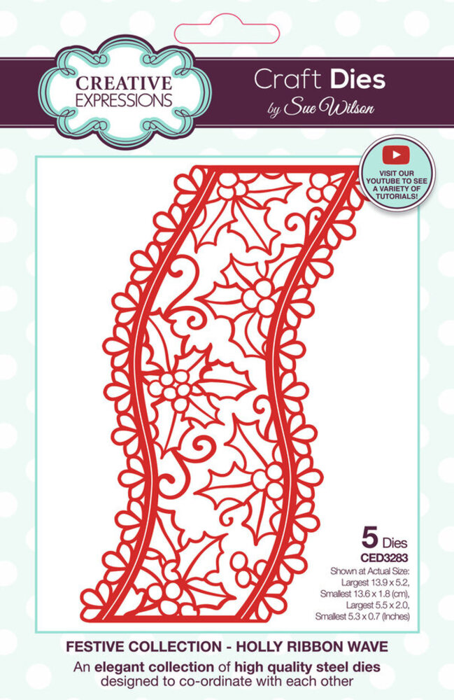 Creative Expressions Sue Wilson Craft Die Festive Holly Ribbon Wave (CED3283) Creative Expressions Sue Wilson Craft Die Festive Holly Ribbon Wave (CED3283)
