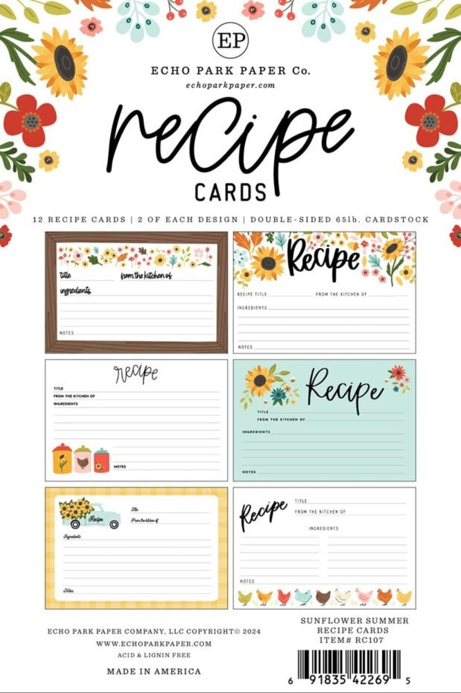 Echo Park Sunflower Summer Recipe Cards (RC107)