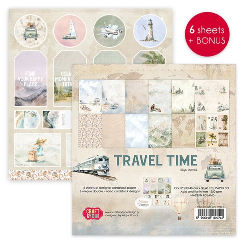 Craft & You Travel Time 12x12 Inch Paper Pack (6pcs) (CPS-TRT30-6)