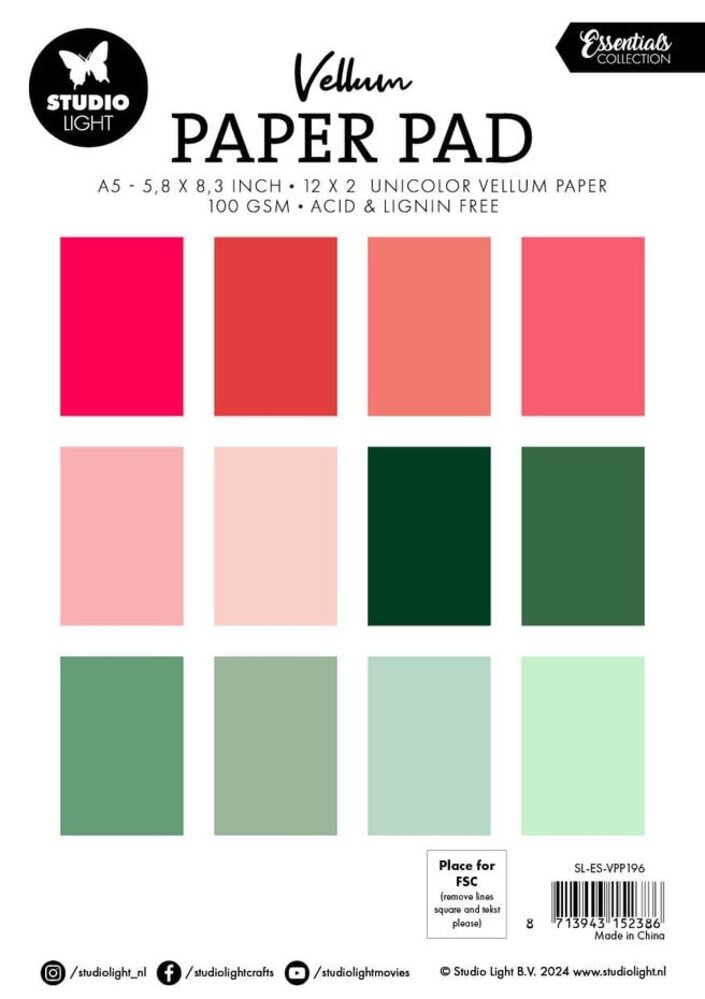 Studio Light Essentials Shades of Christmas A5 Vellum Paper Pad (SL-ES-VPP196) Studio Light Essentials Shades of Christmas A5 Vellum Paper Pad (SL-ES-VPP196)