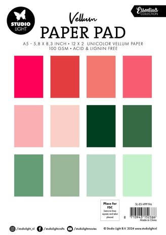Studio Light Essentials Shades of Christmas A5 Vellum Paper Pad (SL-ES-VPP196) Studio Light Essentials Shades of Christmas A5 Vellum Paper Pad (SL-ES-VPP196)