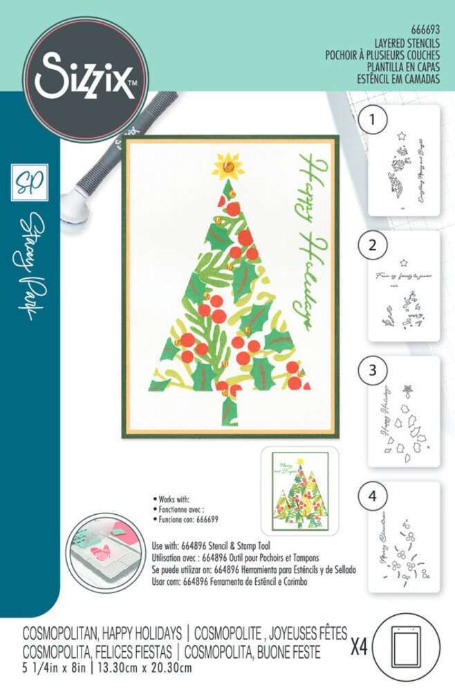 Sizzix Layered Stencils Happy Holidays (666693)
