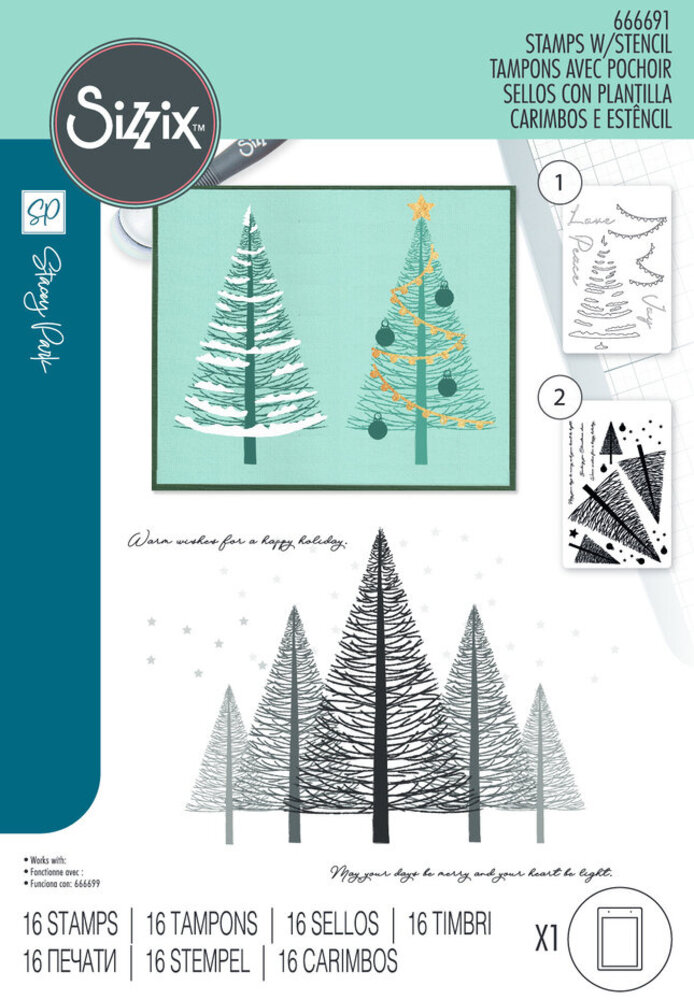 Sizzix Clear Stamps & Stencil Merry & Light (666691) Sizzix Clear Stamps & Stencil Merry & Light (666691)