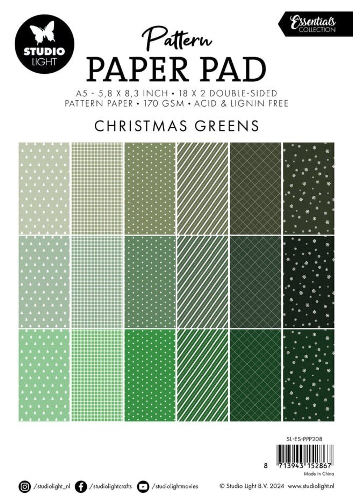 Studio Light Essentials Christmas Greens A5 Pattern Paper Pad (SL-ES-PPP208) Studio Light Essentials Christmas Greens A5 Pattern Paper Pad (SL-ES-PPP208)