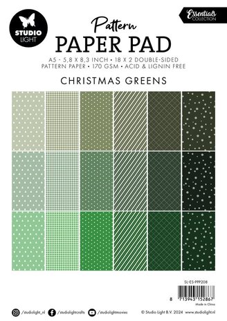 Studio Light Essentials Christmas Greens A5 Pattern Paper Pad (SL-ES-PPP208) Studio Light Essentials Christmas Greens A5 Pattern Paper Pad (SL-ES-PPP208)