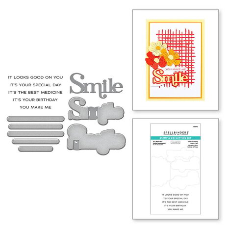 Spellbinders Spotlight Florals and Frames You Make Me Smile Sentiments Clear Stamp & Die Set (SDS-192) Spellbinders Spotlight Florals and Frames You Make Me Smile Sentiments Clear Stamp & Die Set (SDS-192)