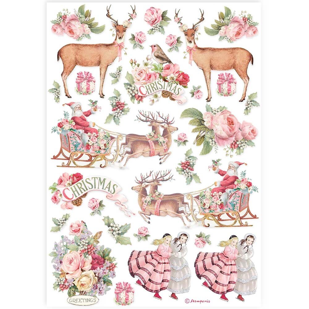 Stamperia Pink Christmas A4 Rice Paper (DFSA4623)
