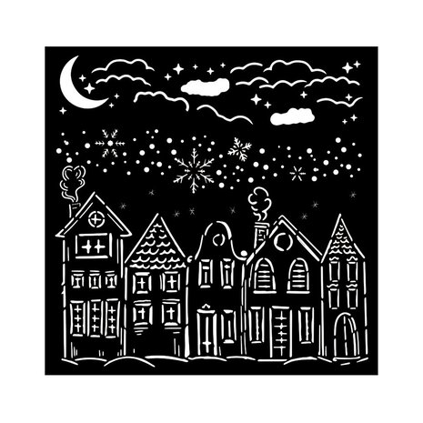 Stamperia Classic Christmas Thick Stencil 18x18cm Houses (KSTDQ110)