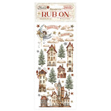 Stamperia Gear up for Christmas Rub-On 4x8,5 Inch Cozy Houses (DFLRB100)