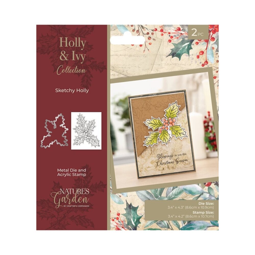 Crafter's Companion Holly & Ivy Stamp & Die Sketchy Holly (NG-HAI-STD-SKHO)