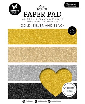 Studio Light Essentials Gold, Silver And Black A5 Glitter Paper Pad (SL-ES-PP209)