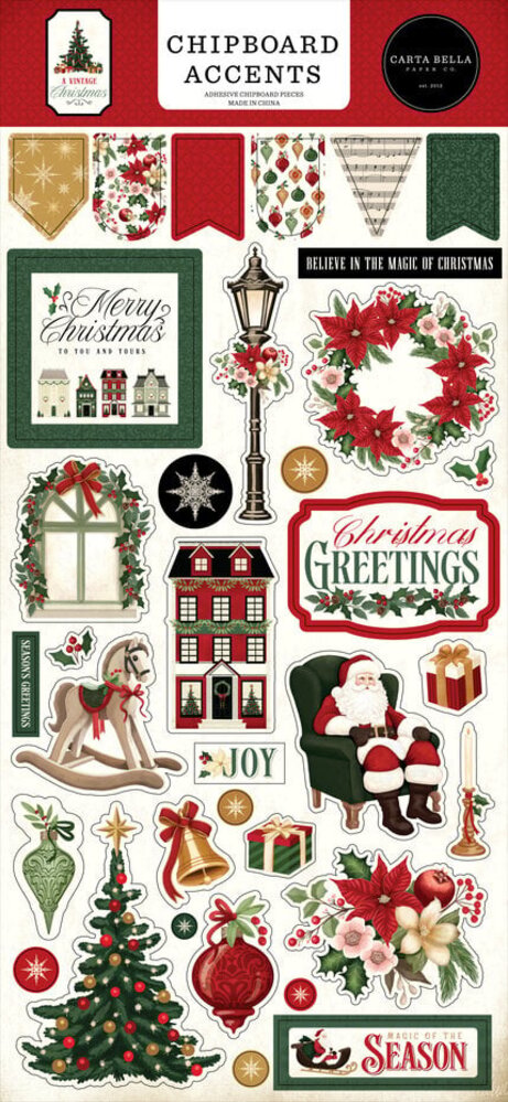 Carta Bella A Vintage Christmas 6x13 Inch Chipboard Accents (CBVC384021) Carta Bella A Vintage Christmas 6x13 Inch Chipboard Accents (CBVC384021)