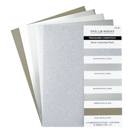 Spellbinders Treasured Cardstock 8.5x11 Inch Silver Assortment (SCSP-002)