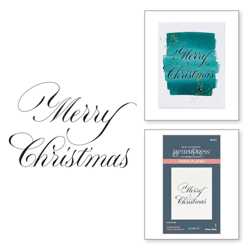 Spellbinders Copperplate Holiday Sentiments Merry Christmas Press Plate (BP-177)