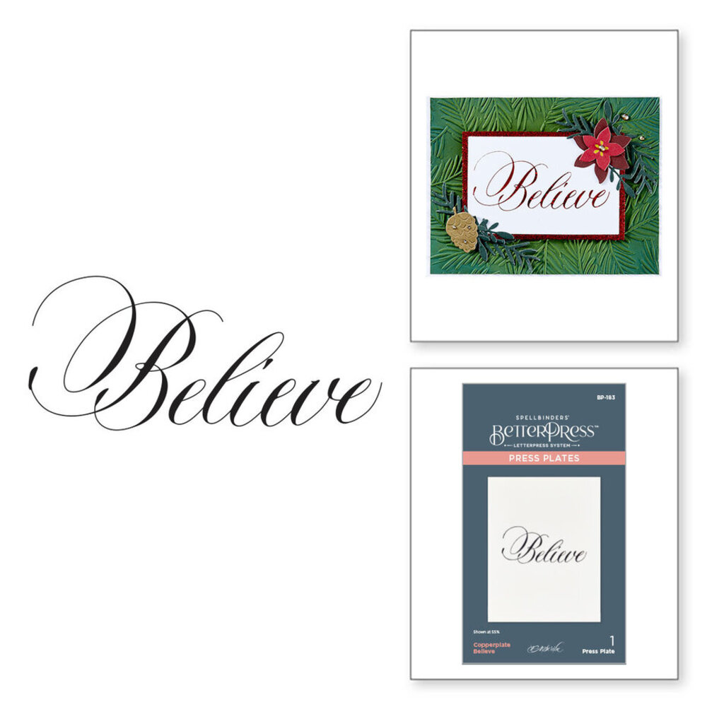 Spellbinders Copperplate Holiday Sentiments Believe Press Plate (BP-183)