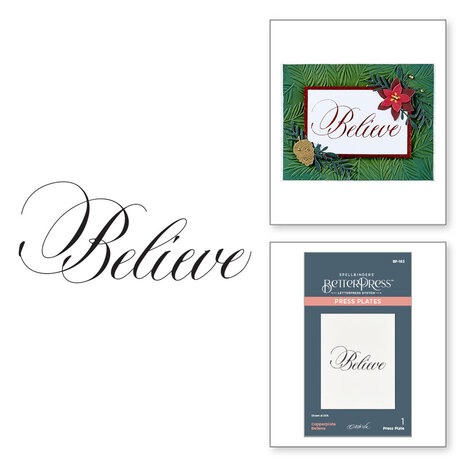 Spellbinders Copperplate Holiday Sentiments Believe Press Plate (BP-183)
