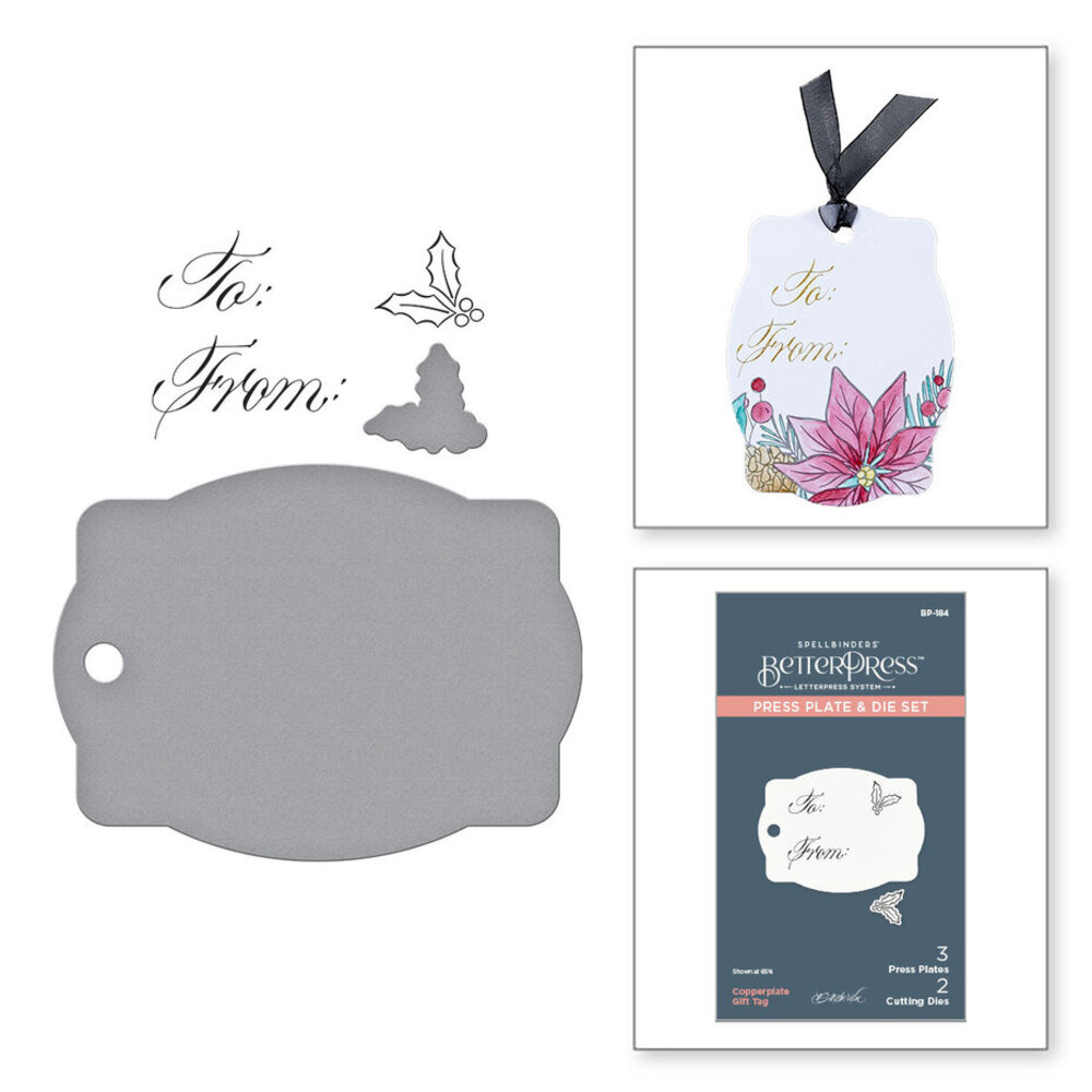 Spellbinders Copperplate Holiday Sentiments Gift Tag Press Plate & Die Set (BP-184)