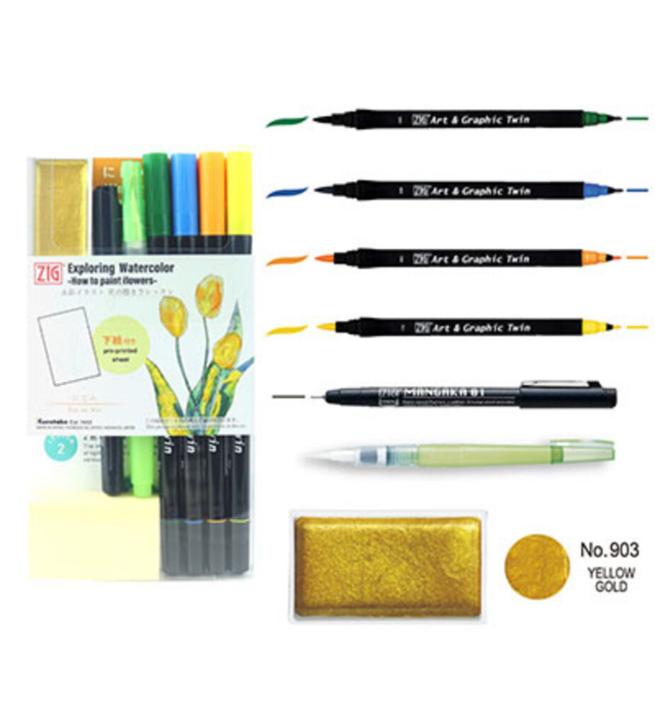 ZIG Exploring Watercolor How to Paint Flowers Kit 3 Wet on Wet (EW-3) ZIG Exploring Watercolor How to Paint Flowers Kit 3 Wet on Wet (EW-3)